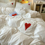 Cifeeo-spring comforter sets White Washed Cotton Bedding Set With Red Embroidered Heart