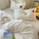 Cifeeo-spring comforter sets White Washed Cotton Bedding Set With Red Embroidered Heart