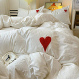 Cifeeo-spring comforter sets White Washed Cotton Bedding Set With Red Embroidered Heart