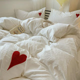 Cifeeo-spring comforter sets White Washed Cotton Bedding Set With Red Embroidered Heart