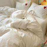 Cifeeo-spring comforter sets White Washed Cotton Bedding Set With Red Embroidered Heart