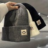 Cifeeo-Smile Face Beanie for Women Men Smile Winter Beanie Hat Acrylic Knit Embroidery Skull Cap