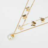 CIFEEO-Freshwater Pearl Butterfly Multi-layer Necklace
