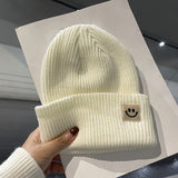 Cifeeo-Smile Face Beanie for Women Men Smile Winter Beanie Hat Acrylic Knit Embroidery Skull Cap