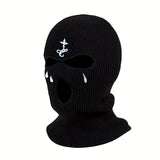 Cifeeo-Winter Embroidered Knitted Ski Mask Balaclava 3 Hole Knitted Ski Neck Warmer Warm Knitted Hat Valentine's Day gift, New Year gift