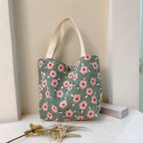 Cifeeo-Floral Pattern Corduroy Handbag, Portable Lunch Bag For Outdoor, Snap Button Satchel Purse