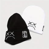 Cifeeo-Sad Expression LIL PEEP Embroidered Cold Hat Men's Warm Knitted Hat Women's Cool Trendy Hooded Hat