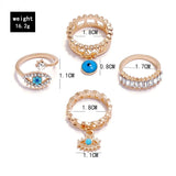 4Pcs/Set Gold Color Evil Eye Rings For Women Vintage Boho Crystal Knuckle Ring Set Female Party Jewelry Gift1111