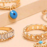 4Pcs/Set Gold Color Evil Eye Rings For Women Vintage Boho Crystal Knuckle Ring Set Female Party Jewelry Gift1111