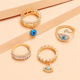 4Pcs/Set Gold Color Evil Eye Rings For Women Vintage Boho Crystal Knuckle Ring Set Female Party Jewelry Gift1111