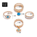 4Pcs/Set Gold Color Evil Eye Rings For Women Vintage Boho Crystal Knuckle Ring Set Female Party Jewelry Gift