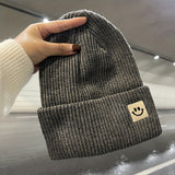 Cifeeo-Smile Face Beanie for Women Men Smile Winter Beanie Hat Acrylic Knit Embroidery Skull Cap