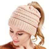 Cifeeo-Stay Warm and Stylish with this Brimless Thermal High Bun Ponytail Winter Beanie Hat!