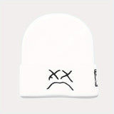 Cifeeo-Sad Expression LIL PEEP Embroidered Cold Hat Men's Warm Knitted Hat Women's Cool Trendy Hooded Hat