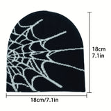 Cifeeo-1pc Unisex Plain Color Slouchy Knitted Beanie Hat With Spider Web Embroidery For Autumn And Winter