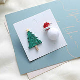 CIFEEO-Diamond Christmas tree hat fur ball earrings