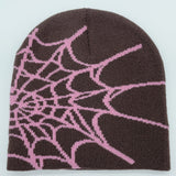 Cifeeo-1pc Unisex Plain Color Slouchy Knitted Beanie Hat With Spider Web Embroidery For Autumn And Winter