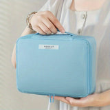 Cifeeo-Portable Storage Bag, Zipper Travel Toiletry Wash Bag, Solid Color Makeup Organizer