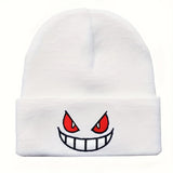 Cifeeo-Anime Devil Embroidered Beanies Solid Color Trendy Knit Hats Lightweight Elastic Skull Cap Warm Ski Hats For Women & Men