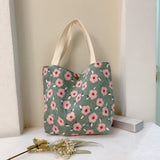 Cifeeo-Floral Pattern Corduroy Handbag, Portable Lunch Bag For Outdoor, Snap Button Satchel Purse
