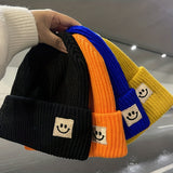 Cifeeo-Smile Face Beanie for Women Men Smile Winter Beanie Hat Acrylic Knit Embroidery Skull Cap