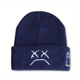 Cifeeo-Sad Expression LIL PEEP Embroidered Cold Hat Men's Warm Knitted Hat Women's Cool Trendy Hooded Hat