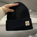 Cifeeo-Smile Face Beanie for Women Men Smile Winter Beanie Hat Acrylic Knit Embroidery Skull Cap