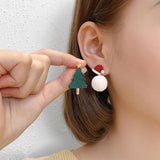 CIFEEO-Diamond Christmas tree hat fur ball earrings