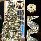 Cifeeo  Christmas Ribbon Fairy Light Christmas Tree Decoration for Home with LED DIY String Light New Year 2023