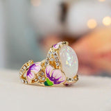 Bohemia Opal Inlay Hollow Epoxy Lotus CZ Stone Ring for Women Party Wedding Anniversary Gift for Wife Girlfriend Love Token1119