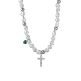 Cifeeo-Cross Pearl Stitching Necklace