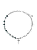 Cifeeo-Green Splicing Crystal Bead Cross Necklace