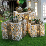 Christmas Gift Christmas Decoration Three-piece Gift Box Christmas Tree Ornaments Luminous Iron Art Home Outdoor Christmas Decorations Mall