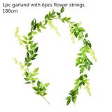 Christmas Gift Green Eucalyptus Leaves Garland Wisteria Artificial Flowers Rattan Fake Plant Silk Leaf Vines For Wedding Birthday Party Decor