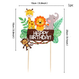 Cifeeo  Wild Amimals Cake Topper Safari Jungle Animal Cake Flag Palm Leaves Boy Girl Birthday Party Decoration Kid Forest Party Supplies