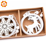 Christmas Gift 3PCS/lot Silver White Deer Snowflake Wooden Christmas Pendants Decorations DIY Wood Crafts XMAS Ornaments Festival Party Decor