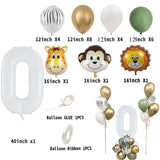 Christmas Gift 28pcs Animal Balloon Kit Green Number Digit Monkey Lion Foil Balls For Kids Birthday Jungle Party Decoration DIY Home Supplies
