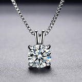 Christmas Gift Solitaire 8mm 2ct Zirconia  Pendant Necklace Solid Silver Choker Statement Necklace Women Silver Jewelry