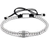 Men Bracelet Round Beads Micro Pave Black CZ Macrame Weave Braided Charm Bracelets Jewelry pulseras mujer moda