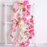 Artificial Flowers Silk Wedding Arch Fake Sakura Plastic Vine Hanging Ceiling Garland Cherry Blossom Home Pipe Backdrop Decor