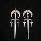 Witch Moon Earrings,Vampire Earrings Crescent Moon - Sword - Long - Goth - Gothic - Witchy - Celestial - Jewelry - Moon