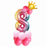 Back to school decoration Cifeeo  32Inch Rainbow Number Foil Balloon With Crown Birthday Party Decorations 0-9 Digit Ball Anniversary Valentine's Day Air Ballon