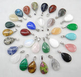 24pcs Natural Pink Quartz Crystal Agates Tiger eye Stone Malachite Water Drop Shape Pendant for DIY Jewelry Making