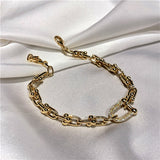 Cifeeo Trendy Design 14K Real Gold Geometry U Shape Metal Bracelet for Women Korean Fashion Temperament Jewelry Shiny AAA Zircon Gift