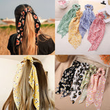 Cifeeo Fashion Colorful Bow Satin Long Ribbon Women Hair Scrunchies Scarf Ponytail Holder Elastic Hair Bands Hair Accessories