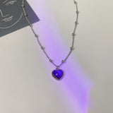 Cifeeo Kpop Vintage Simple Stainless Steel Heart Pendant Necklace For Women Plaid Harajuku Sweater Neck Chain Aesthetic Y2k Jewelry