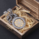 "Helm of Awe" and "Viking Vegvisir" Viking Rune Necklace with Stainless Steel Chain and pendant As Men Gift