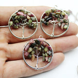 10pcs Mix Natural Stone Amethyst Lapis Lazuli 30mm Tree of Life Pendant 7 Chakra Reiki Pendant For Jewelry Making