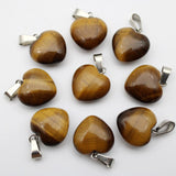 Cifeeo  Wholesa Natural Stone Aventurine Agates Crystal Tiger Eye Heart Pendant For DIY Jewelry Making Necklace Accessories 30Pcs 16Mm