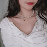 Kpop Aesthetic Fairy Transparent Butterfly Pendant Pearl Clavicle  Neck Chains Necklace For Women Egirl Friends Goth Jewelry